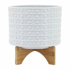 Buy ⭐ Sagebrook Home 10" Dotted Planter With Stand, White 8.0"H - 11.0" X 11.0" X 8.0" 🎁