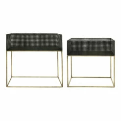 Best deal ✔️ Sagebrook Home Metal, Set Of 2 20, 24" Square Planters, Black, Gold 26.0"H - 24.0" X 9.0" X 26.0" ❤️