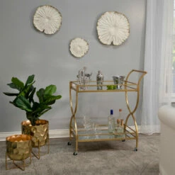 Cheap 💯 Sagebrook Home Metal 33" 2-tier Rolling Bar Cart, Gold 36.22"H - 32.68" X 17.32" X 36.22" 🌟