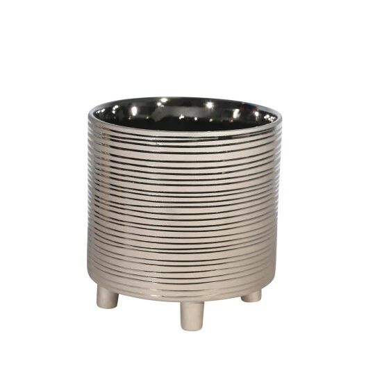 New ๐ฏ Sagebrook Home Set Of 2 Footed Planters 9, 6", Stripes, Silver 9"H - 8.5" X 8.5" X 9.0" ๐ 4 New ๐ฏ Sagebrook Home Set Of 2 Footed Planters 9, 6", Stripes, Silver 9"H - 8.5" X 8.5" X 9.0" ๐ - Image 2