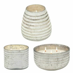 Hot Sale ✨ Sagebrook Home Candle On Silver Striped Glass By Liv & Skye 64oz 7.0"H - 6.5" X 6.5" X 7.0" ✔️ -Sagebrook Home Online Shop unnamed file 5479