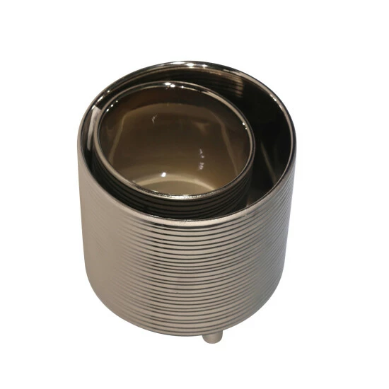 New ๐ฏ Sagebrook Home Set Of 2 Footed Planters 9, 6", Stripes, Silver 9"H - 8.5" X 8.5" X 9.0" ๐ 6 New ๐ฏ Sagebrook Home Set Of 2 Footed Planters 9, 6", Stripes, Silver 9"H - 8.5" X 8.5" X 9.0" ๐ - Image 4