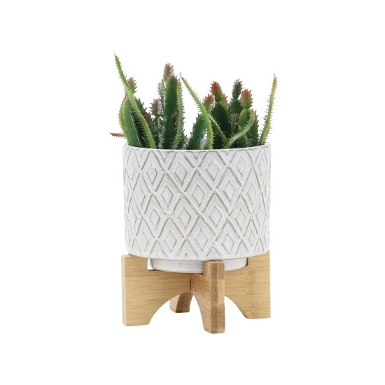 Hot Sale โค๏ธ Sagebrook Home Ceramic 5" Flower Pot With Wooden Stand 7.0"H - 5.5" X 5.5" X 7.0" ๐ 6 Hot Sale โค๏ธ Sagebrook Home Ceramic 5" Flower Pot With Wooden Stand 7.0"H - 5.5" X 5.5" X 7.0" ๐ - Image 4
