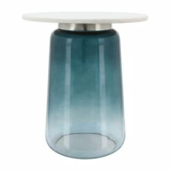 Promo ✨ Sagebrook Home Marble Top, 22"h Side Table Gls Base, Blue 22.0"H - 18.0" X 18.0" X 22.0" 🥰 -Sagebrook Home Online Shop unnamed file 5740