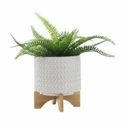 Cheap ⭐ Sagebrook Home Ceramics 8" Planter With Wooden Stand 9.0"H - 8.5" X 8.5" X 9.0" 😉 -Sagebrook Home Online Shop unnamed file 5790