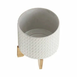 Cheap ⭐ Sagebrook Home Ceramics 8" Planter With Wooden Stand 9.0"H - 8.5" X 8.5" X 9.0" 😉 -Sagebrook Home Online Shop unnamed file 5791