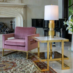 New 👍 Sagebrook Home Metal, Marble Glass Side Table, Gold, White 24.0"H - 24.0" X 24.0" X 24.0" 🎉