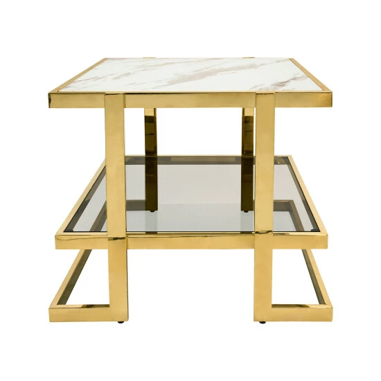 New ๐ Sagebrook Home Metal, Marble Glass Side Table, Gold, White 24.0"H - 24.0" X 24.0" X 24.0" ๐ 4 New ๐ Sagebrook Home Metal, Marble Glass Side Table, Gold, White 24.0"H - 24.0" X 24.0" X 24.0" ๐ - Image 2