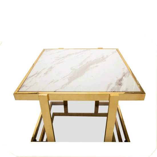 New ๐ Sagebrook Home Metal, Marble Glass Side Table, Gold, White 24.0"H - 24.0" X 24.0" X 24.0" ๐ 7 New ๐ Sagebrook Home Metal, Marble Glass Side Table, Gold, White 24.0"H - 24.0" X 24.0" X 24.0" ๐ - Image 5