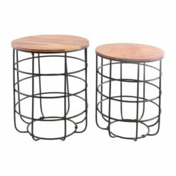 Coupon ⭐ Sagebrook Home Metal, Wood, Set Of 2 21, 23"h Side Tables, Black 23.0"H - 18.0" X 18.0" X 23.0" ⌛