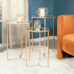 Best reviews of 🎉 Sagebrook Home Set Of 3 Metal, Mirror 28, 25, 22" Hexagonal Accent Tables 28.0"H - 18.0" X 18.0" X 28.0" 🛒