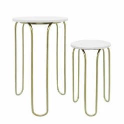Deals โค๏ธ Sagebrook Home Metal, Set Of 2 22, 28" End Tables, White, Gld 28.0"H - 16.0" X 16.0" X 28.0" ๐