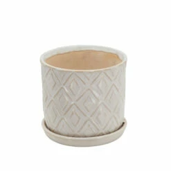 Flash Sale ⭐ Sagebrook Home Set Of 2 Diamond Planter 6, 8" With Saucer, Beige 8"H - 8.0" X 8.0" X 8.0" 😀 -Sagebrook Home Online Shop unnamed file 595