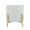 Wholesale 😀 Sagebrook Home 12" Ceramic Chevron Planter With Wood Stand, White 12"H - 10.0" X 10.0" X 12.0" 👏
