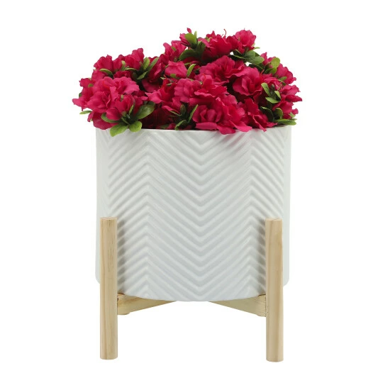 Wholesale π Sagebrook Home 12" Ceramic Chevron Planter With Wood Stand, White 12"H - 10.0" X 10.0" X 12.0" π 4 Wholesale π Sagebrook Home 12" Ceramic Chevron Planter With Wood Stand, White 12"H - 10.0" X 10.0" X 12.0" π - Image 2
