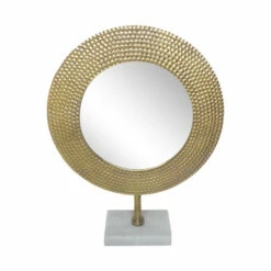 Deals 💯 Sagebrook Home Metal 21" 🔨 Hammered Mirror On Stand, Gold 20.5"H - 16.0" X 4.0" X 20.5" 👏