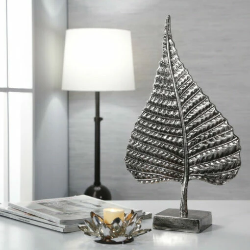Best Pirce 🎁 Sagebrook Home Aluminum Leaf On Stand, 18" Nickel Antique 18"H - 10.0" X 4.0" X 18.0" ⌛ -Sagebrook Home Online Shop unnamed file 6072