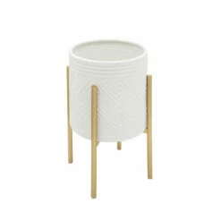 Buy 😀 Sagebrook Home Set Of 2 Aztec Planter On Metal Stand, White, Gold 23"H - 14.0" X 14.0" X 23.0" 🛒 -Sagebrook Home Online Shop unnamed file 669