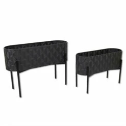 Best Sale ⭐ Sagebrook Home Metal, Set Of 2 16, 20" Rectangular Planters, Black 20.0"H - 28.0" X 10.0" X 20.0" ⌛