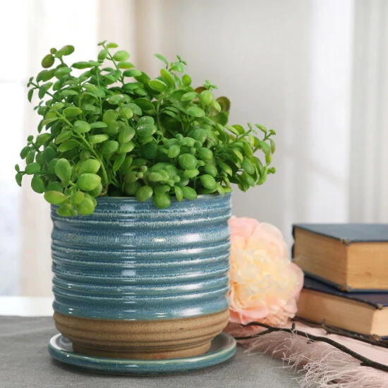 Hot Sale β Sagebrook Home Ceramic 6" Textured Planterw, Saucer, Aqua 6"H - 6.0" X 6.0" X 6.0" π 3 Hot Sale β Sagebrook Home Ceramic 6" Textured Planterw, Saucer, Aqua 6"H - 6.0" X 6.0" X 6.0" π