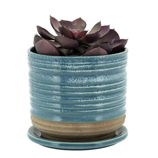 Hot Sale β Sagebrook Home Ceramic 6" Textured Planterw, Saucer, Aqua 6"H - 6.0" X 6.0" X 6.0" π 5 Hot Sale β Sagebrook Home Ceramic 6" Textured Planterw, Saucer, Aqua 6"H - 6.0" X 6.0" X 6.0" π - Image 3