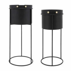 Best deal ✔️ Sagebrook Home Metal, Set Of 2 20, 24"h Round Planters, Black 24.0"H - 10.0" X 10.0" X 24.0" 🎁