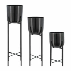Best Pirce 🛒 Sagebrook Home Set Of 3 Metal Planters On Stand 40, 30, 20"h, Gunmetal 40.0"H - 11.0" X 11.0" X 40.0" 🧨