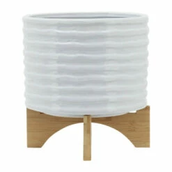 Budget 🧨 Sagebrook Home Ceramic 10" Planter On Stand,white Stripe 12.0"H - 11.0" X 11.0" X 12.0" 😀 -Sagebrook Home Online Shop unnamed file 725