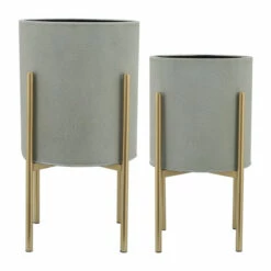 Buy 💯 Sagebrook Home Set Of 2 Planter On Metal Stand, Putty, Gld 23.0"H - 14.0" X 14.0" X 23.0" 🥰 -Sagebrook Home Online Shop unnamed file 735