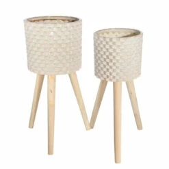Hot Sale 👏 Sagebrook Home Set Of 2 Ceramic, 8, 10" Textured Planter 3 Legs, Beige 22"H - 10.0" X 10.0" X 22.0" 🧨