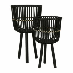 Outlet ⭐ Sagebrook Home Set Of 2 Bamboo Footed Planters 10, 12", Black 23"H - 11.5" X 11.5" X 23.0" 😉 -Sagebrook Home Online Shop unnamed file 822