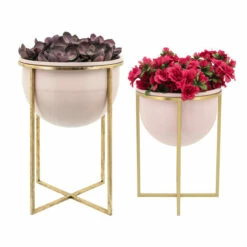 Hot Sale ✔️ Sagebrook Home Metal Set Of 2 11, 12" Planters With Stand, Pink, Gold 19"H - 13.0" X 13.0" X 19.0" 🔥 -Sagebrook Home Online Shop unnamed file 877