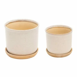 Best Pirce 🎉 Sagebrook Home Set Of 2 Ceramic 6, 8" Planter With Saucer, Beige 8"H - 8.0" X 8.0" X 8.0" 🔔