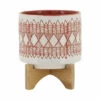 Buy ✨ Sagebrook Home Ceramic 8" Aztec Planter On Wooden Stand, Orange 9.0"H - 8.0" X 8.0" X 9.0" 🎉