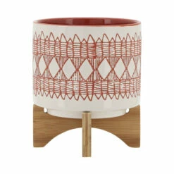 Buy ✨ Sagebrook Home Ceramic 8" Aztec Planter On Wooden Stand, Orange 9.0"H - 8.0" X 8.0" X 9.0" 🎉 -Sagebrook Home Online Shop unnamed file 900
