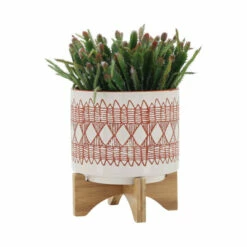 Buy ✨ Sagebrook Home Ceramic 8" Aztec Planter On Wooden Stand, Orange 9.0"H - 8.0" X 8.0" X 9.0" 🎉 -Sagebrook Home Online Shop unnamed file 901