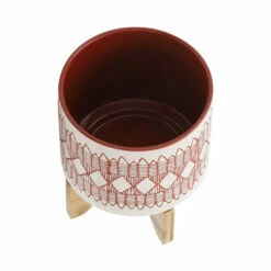 Buy ✨ Sagebrook Home Ceramic 8" Aztec Planter On Wooden Stand, Orange 9.0"H - 8.0" X 8.0" X 9.0" 🎉 -Sagebrook Home Online Shop unnamed file 902