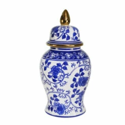 Wholesale 🎉 Sagebrook Home Ceramic 14" Temple Jar Blue, White 14"H - 8.0" X 8.0" X 14.0" 🥰