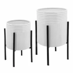 Best Pirce ⭐ Sagebrook Home Set Of 2 Dunes Planter On Metal Stand, Wht, Blk 23"H - 14.0" X 14.0" X 23.0" 🥰