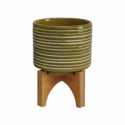 Buy 🔔 Sagebrook Home Ceramic Set Of 2 5, 8" Planter On Wooden Stand, Olive 10.5"H - 7.75" X 7.75" X 10.5" 😍 -Sagebrook Home Online Shop unnamed file 95