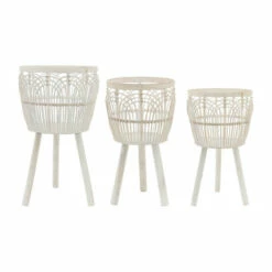 Cheap ❤️ Sagebrook Home Set Of 3 Bamboo Planters 11, 13, 15", White 26.0"H - 15.0" X 15.0" X 26.0" 😉 -Sagebrook Home Online Shop unnamed file 989