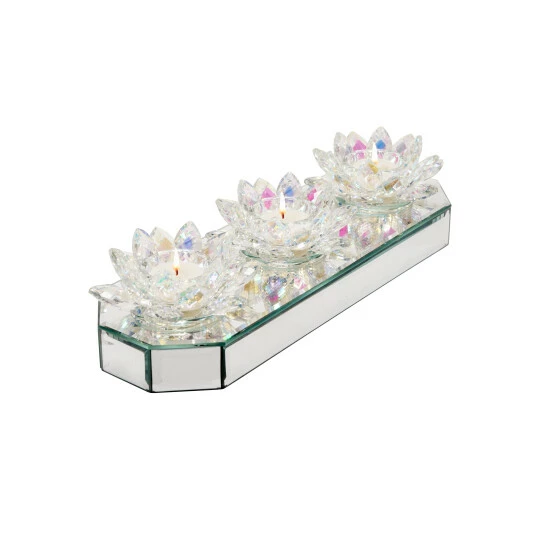 Promo โ๏ธ Sagebrook Home Glass 13" 3 Lotus Mirrored Candle Holder, Rainbow ๐ฅ 2 Promo โ๏ธ Sagebrook Home Glass 13" 3 Lotus Mirrored Candle Holder, Rainbow ๐ฅ
